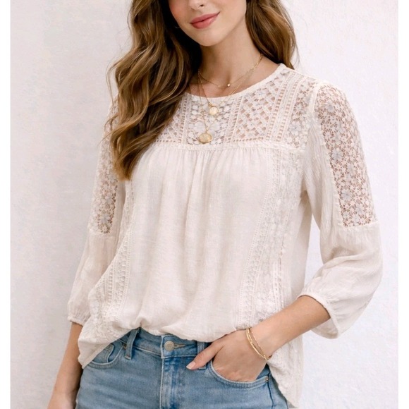 Knox Rose Tops - Knox Rose Ivory Lace Blouse Size XL Boho Romantic Feminine
